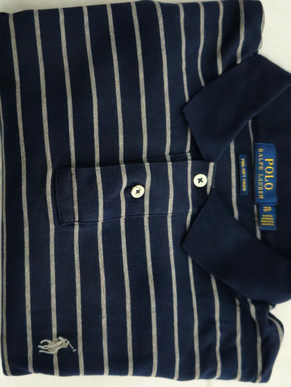 Polo by Ralph Lauren Navy Polo with Light Gray Stripes